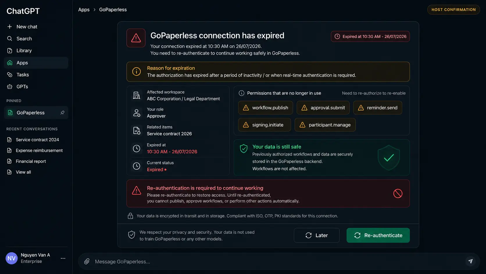 Expired connection