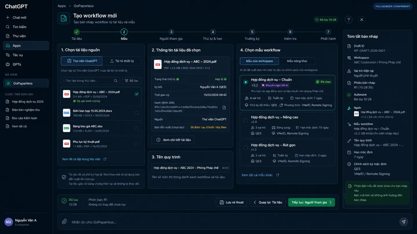 Chọn tài liệu và mẫu workflow