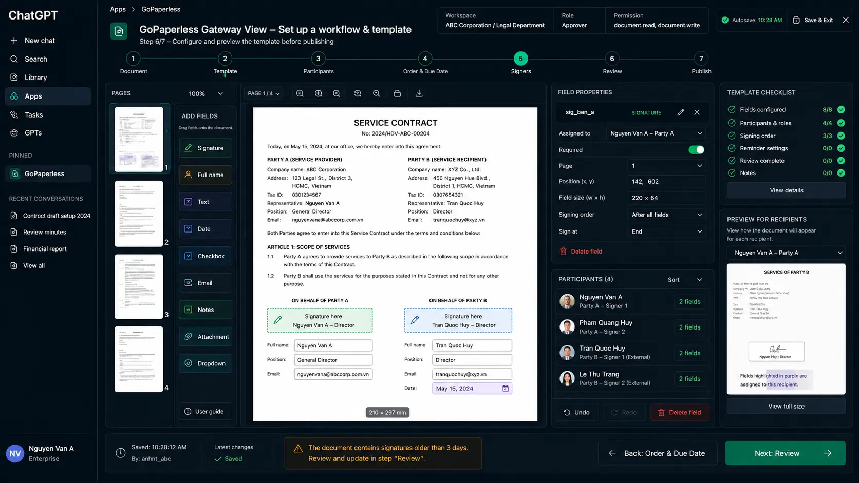 Placing signature fields
